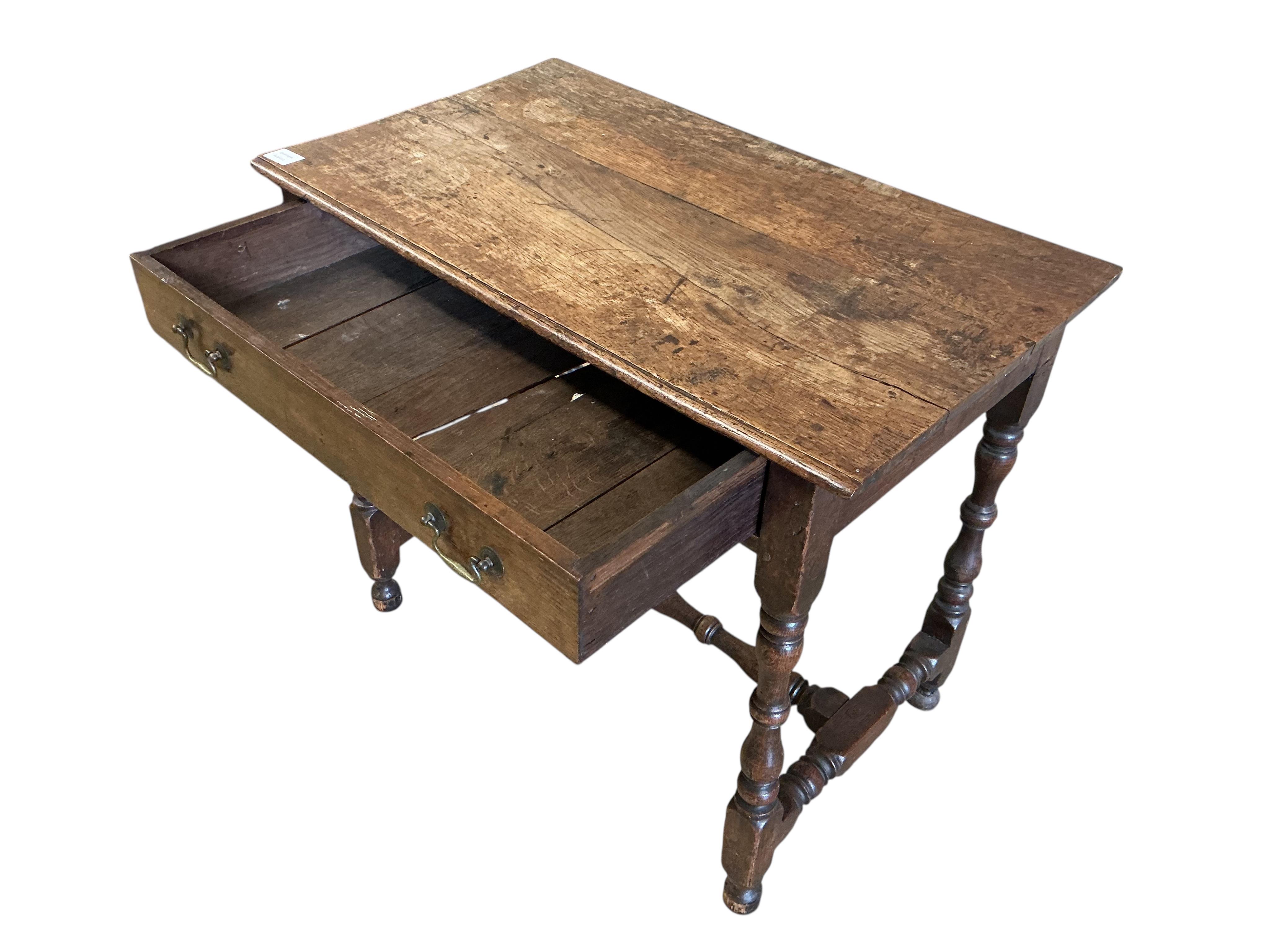 An 18th century oak side table, width 86cm, depth 50cm, height 73cm